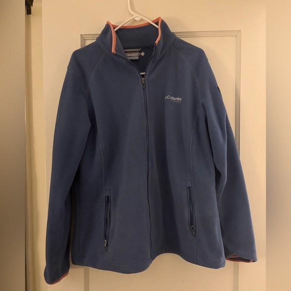 Columbia Titanium Fleece Jacket Blue with Pink Trim on Collar - Picture 1 of 5
